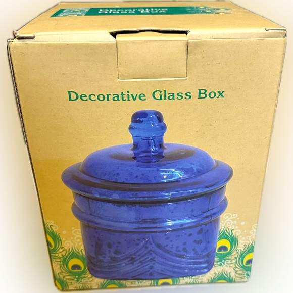 APOTHECARY MERCURY GLASS COBALT BLUE DECORATIVE BOX 6.25”x 4.75” CRACKER BARREL - Picture 6 of 8